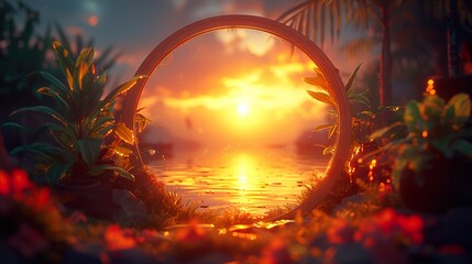 A round mirror reflecting the sunlight pouring into a cozy living room. HD 8K wallpaper Photographic Image