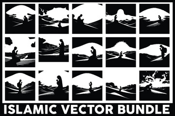 Obraz premium Islamic Prayer Silhouette Bundle