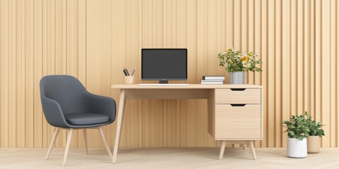 Fototapeta premium Contemporary workstation featuring a computer desk and minimalist aesthetic