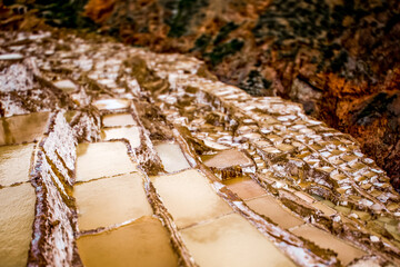 Area of Salinas de Maras in Peru. Inca Salt pans at Maras near Cuzco. Soth America