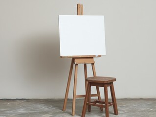 Blank canvas on easel with stool