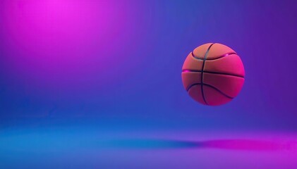 Fototapeta premium A vibrant purple and blue gradient background with a basketball floating in the center, sport, design