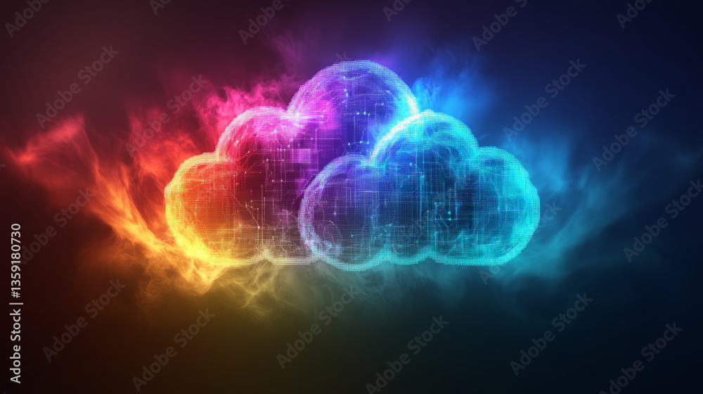 Poster big data and cybersecurity 3d illustration. neural network and cloud technologies. global database a