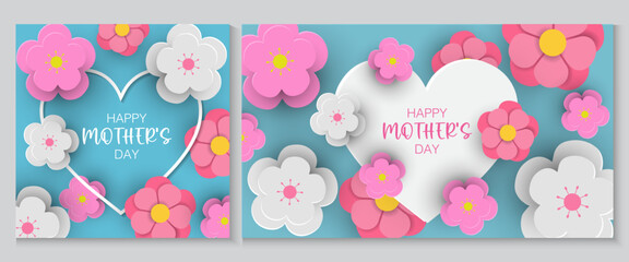 Fototapeta premium Mother's Day card, banner, poster, flyer, label or cover with tulips flowers and love letter, abstract floral frame style.Spring summer valentie's day abstract floral design template for ads and promo