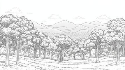 Obraz premium Forest landscape with mountains in background