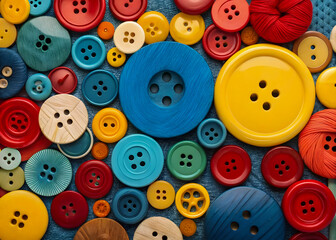 Assorted Colorful Buttons on Fabric Sewing Craft Supplies