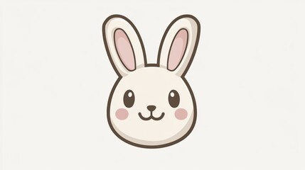 Obraz premium Cute cartoon rabbit head; cheerful expression; simple design; possible use in children's book illustration