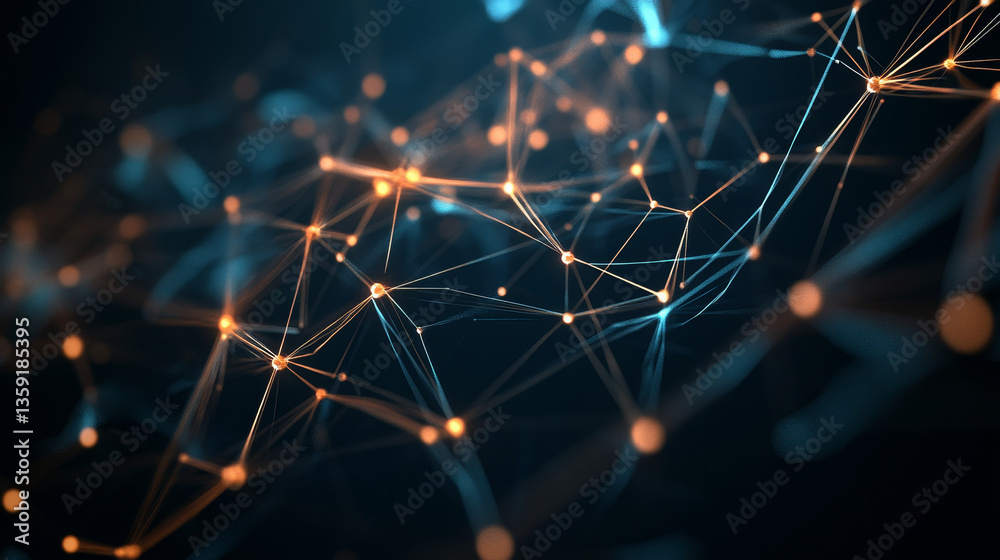 Poster big data. neural network and artificial intelligence 3d illustration. polygonal mesh with shallow de