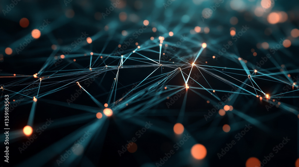 Poster big data. neural network and artificial intelligence 3d illustration. polygonal mesh with shallow de