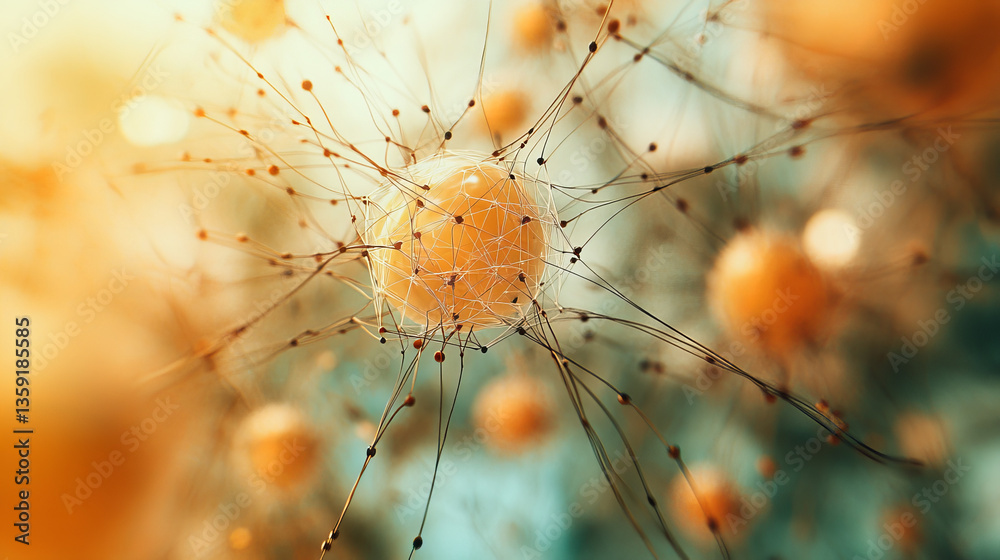 Poster big data. neural network and artificial intelligence 3d illustration. polygonal mesh with shallow de