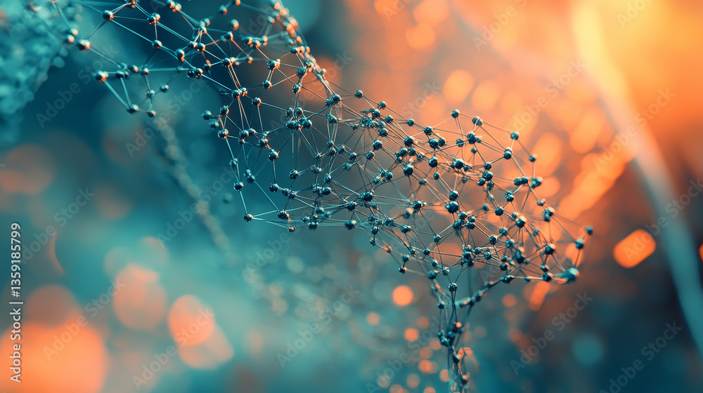 Poster big data. neural network and artificial intelligence 3d illustration. polygonal mesh with shallow de