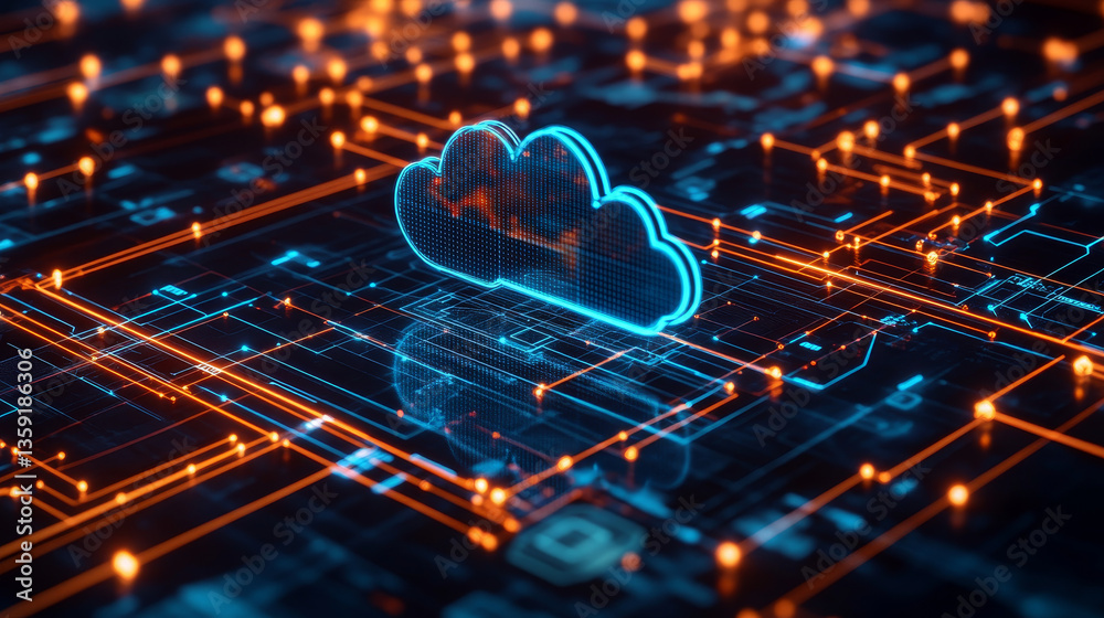 Poster cyber network 3d illustration. cloud technology. blockchain and database security. polygonal grid an