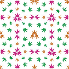 Colorful Marijuana Leaf Seamless Vector Pattern Illustration Design Textile Print Design Cannabis Leaves Hand-drawn Repeated Digital Pattern Art 