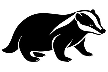 Obraz premium Silhouette of a badger in profile with characteristic white stripes on its head and back, symbolizing wildlife and natural habitats.