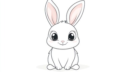 Cute cartoon rabbit, adorable, sitting, white background, children's illustration, stock photo