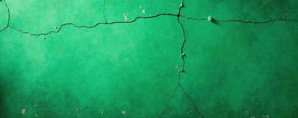 Fototapeta premium A textured green distressed wall background with peeling paint and cracks, surface, pattern