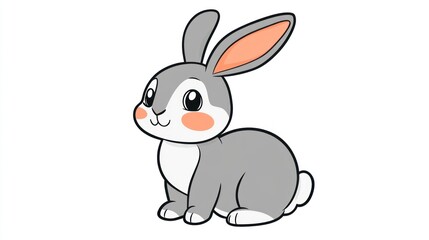 Fototapeta premium Cute cartoon rabbit, sitting, white background, children's book illustration, possible use children's book cover