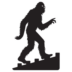 Bigfoot Walking Up Stairs Silhouette Vector Cryptozoology Creature Graphic