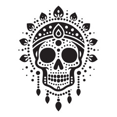 Sugar Skull Silhouette Intricate Floral Decorated Dia De Los Muertos