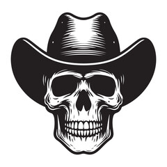 Silhouette Cowboy Skull with Hat An Western themed Illustration Art