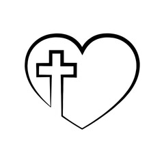 Fototapeta premium heart with a cross inside it, the cross positioned to the left and part of the heart’s contour, symbolizing religion, faith in God, and the church. faith, religion, belief in God, church symbol