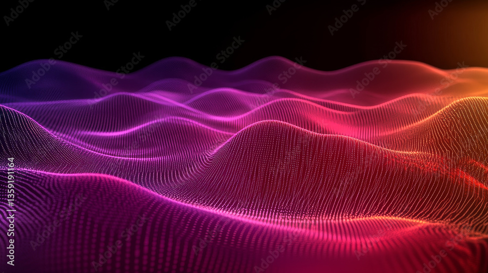 Poster cyber field information flow 3d illustration. abstraction of lines and rays on a wavy surface