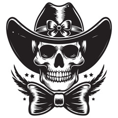 Cowboy Skull Silhouette with Hat Vector Graphic Western Design