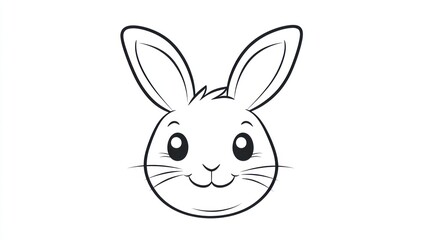 Cute cartoon rabbit face, simple line drawing