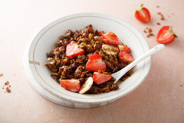 Homemade granola with fresh strawberry