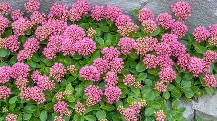 Stonecrop, stonecrop flower Hylotelephium telephium on a wall  