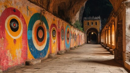 Naklejka premium Colorful tunnel with painted circles