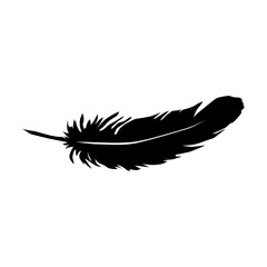 Obraz premium Thin and long feather flying silhouette simple black vector