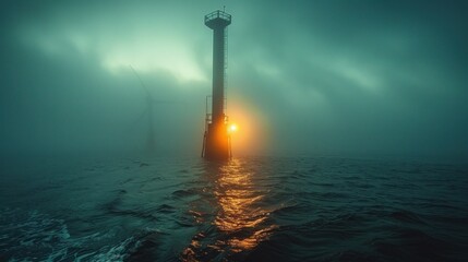 Obraz premium Lighthouse in Foggy Sea
