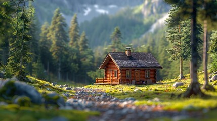 A small cabin surrounded by forest  HD 8K wallpaper Photographic Image
