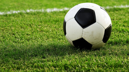 Fototapeta premium Soccer ball on green grass field