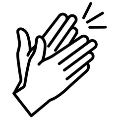 Two hands clapping together with three lines next to them, symbolizing the sound of applause and the celebration or appreciation associated with clapping.

