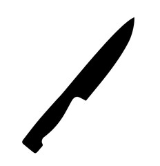 Black silhouette of a kitchen knife with a long blade and a comfortable handle, symbolizing kitchen tools used for cutting food, hunting knives, and cold weapons for both practical and self-defense pu