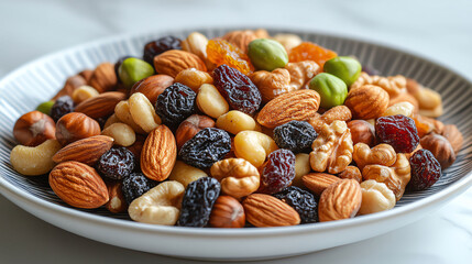 Delicious Mix of Almonds Walnuts Hazelnuts Raisins and Cashews in Bowl