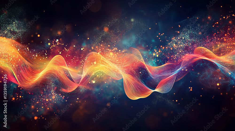 Poster big data cyber stream 3d illustration. rhythmic waves of electrical impulses in a neural network. so