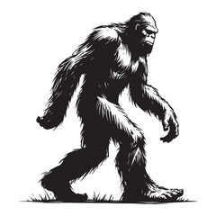 Detailed bigfoot walking forward full body vector silhouette design