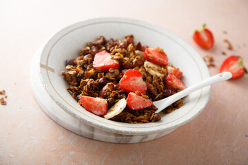 Homemade granola with fresh strawberry