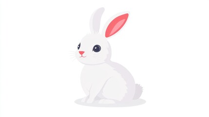 Obraz premium Cute cartoon rabbit illustration, simple, sitting pose, white background. Possible use children's book illustration, educational material