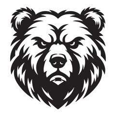 Grizzly Bear Face Fierce Expression Vector Illustration for Design