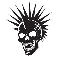 Punk Skull with Mohawk Silhouette Vector Illustration Style Art