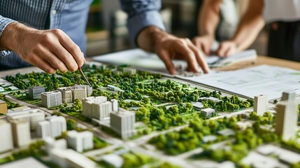 Fototapeta premium Sustainable development planner creating layouts for green urban projects innovative designs modern ecological focus. 