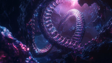 DNA helix. Hi Tech technology in the field of genetic engineering. 3D illustration on a futuristic background