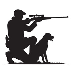 Hunting Silhouette Vector Illustration Hunter Sniper Rifle Dog Companion