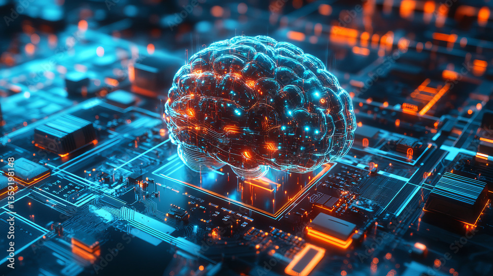 Poster cyber architecture 3d illustration. nano, neuro technologies, internet structures. microchip, circui