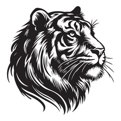 Detailed Tiger Portrait Black and White Vector Illustration Art