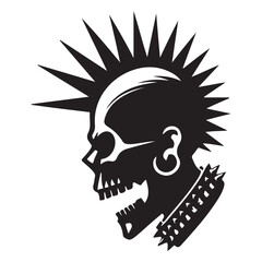 Silhouette Punk Skull Mohawk Hairstyle Vector Illustration Template